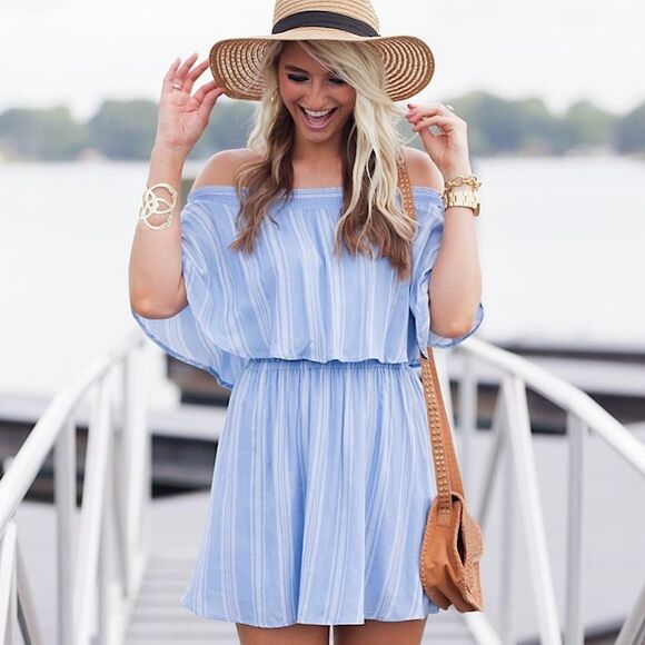 Show Me Your Mumu Dress Casita Sidewalk Stripe Off Shoulder Mini Dress Size XS - Picture 1 of 10